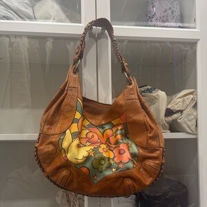 Isabella Fiore Brown Hobo with Vibrant Floral Pattern
